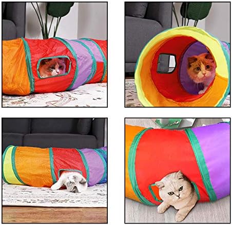 Andiker Cat Tunnel, S-Shape Cat Tube Collapsible Kitten Play Toy with 2 Side Holes for Kitten Exercising Hiding Training and Running Cats Toy for Indoor Cats(Multi-Colored)
