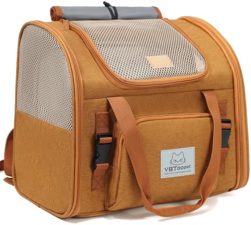 Cat Backpack Expandable, Cat Carrier for Travel & Hiking, Waterproof with Breathable Mesh, Durable Oxford Cloth, Airline Approved Pet Carrier,Use for Cats and Small Dogs (Brown)