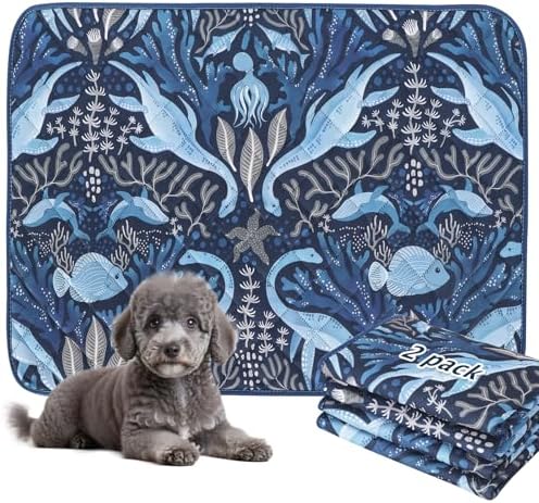 BVAGSS Washable Pee Pads for Dogs, 2 Pack Reusable Leakproof Puppy Wee Wee Pad, Non-Slip Waterproof Pet Training Pads, Super Absorbent Whelping Pads XH081 (Dino Navy, 24X24 Inch (Pack of 2))