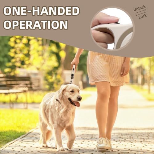 OUTnWILD Retractable Dog Leash - Tangle-Free 360° Design with Anti-Slip Handle | 16 ft Strong Nylon Tape | One Touch Quick-Lock Braking System | for Small/Medium Breeds/Pets Up to 44lbs. (Khaki, M)