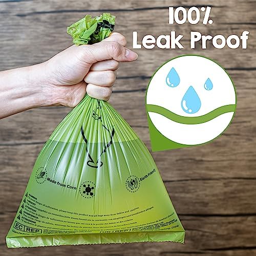 Dog Poop Bags Rolls with OK biobased Certified, 360 Pet Waste Bags, 100% Leak Proof Extra Thick and Strong Corn Starch Based