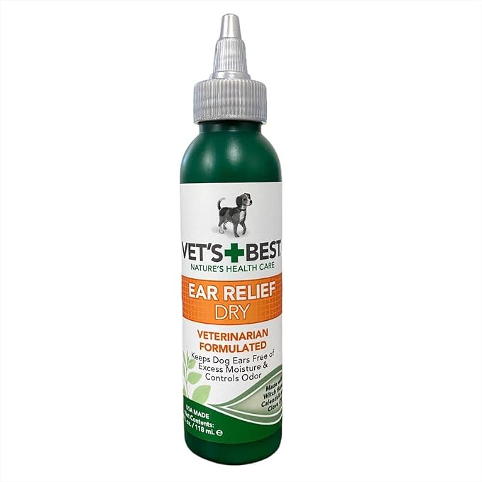 Vet's Best Dry Ear Relief for Dogs, No-Alcohol, for All Dogs, Aloe 4 oz | Fight Dry Ears, Relieve Dry Discomfort & Odors, Supports Healthy Ears, Gentle Daily Cleansing Ear Care for Dogs