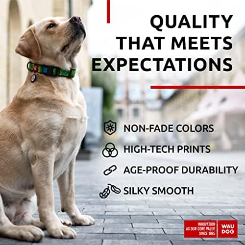 WAUDOG Adjustable Nylon Dog Collar for Large Small Medium Dogs with QR Tag