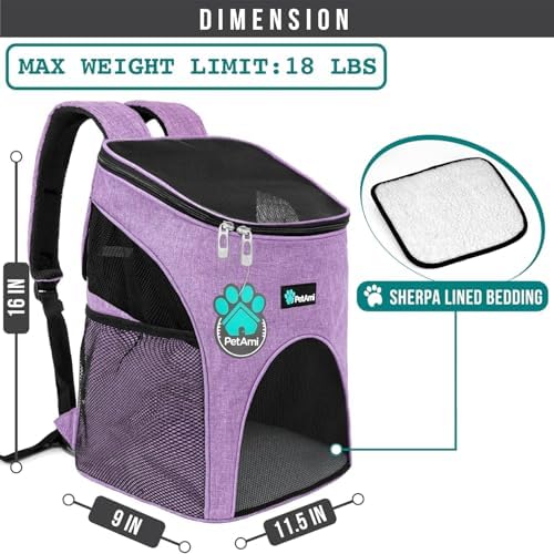 PetAmi Cat Backpack Carrier for Small Dogs and Large Cats, Airline Approved