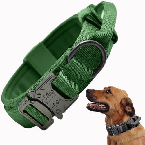 Tactical Dog Collar, Adjustable Military Training Collars, Emerald Green L