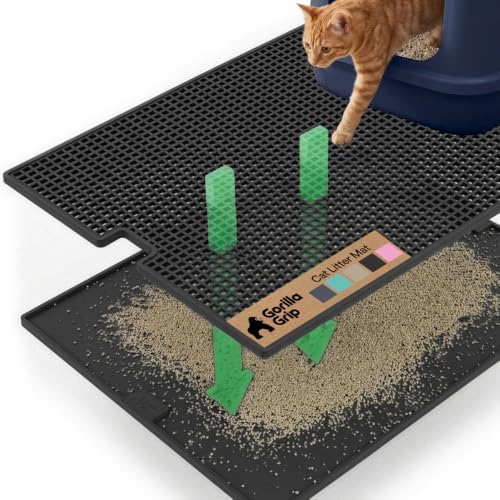 GORILLA GRIP Cat Litter Box Mat, Dual Layer Silicone Tray, 24x15, Black