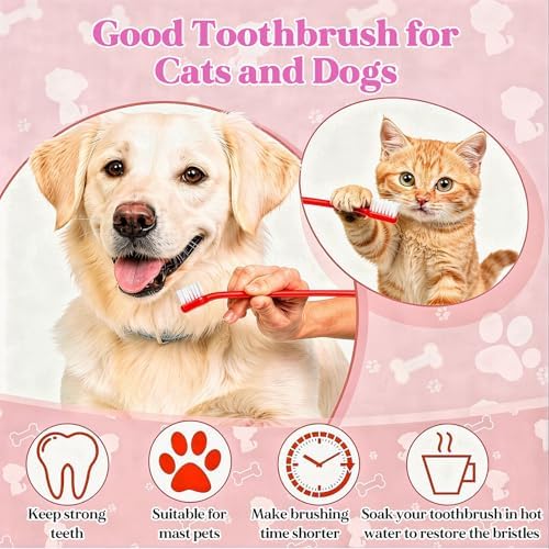 200Pcs Dog Toothbrushes, Dual Headed Dog Tooth Brush Bulk, Long Handle Plastic Pet Toothbrush for Large Small Dogs Cats Puppy Teeth Cleaning Dental Care Supplies 8 Colors