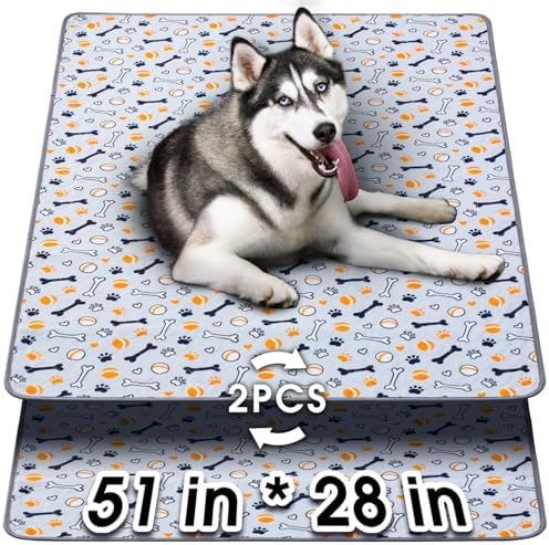 Hompet Washable Pee Pads for Dogs, 51"x28", 2-Pack Thick Heavy Absorbency Reusable Pee Pads Prevent Leakage Non-Slip, Pet Training Pads for Puppy Playpen, Crate, Potty, Floor, Bed, Sofa