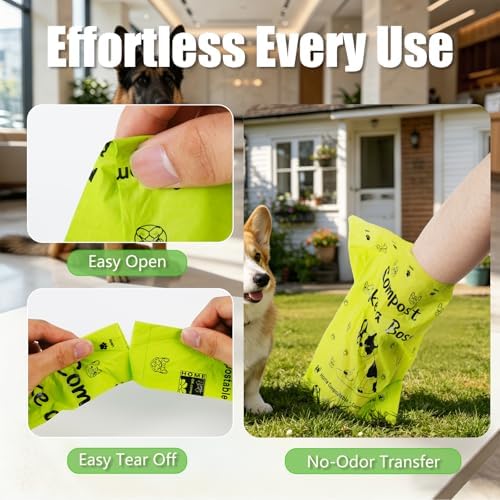 Certified Home Compostable Dog Poop Bags Rolls,Unscented Poop Bags for Dogs,Doggie Litter Bags,Extra Strong Doggy Waste Bags,300 Counts
