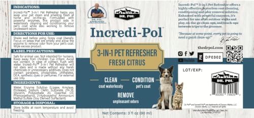 Dr. Pol Incredi-Pol 3-in-1 Pet Refresher | Waterless Coat Cleaner & Conditioner | Pet Odor Eliminator | Fine Mist Spray for Dogs & Cats | Freshens, Cleans & Softens Fur | 3 oz | Fresh Citrus