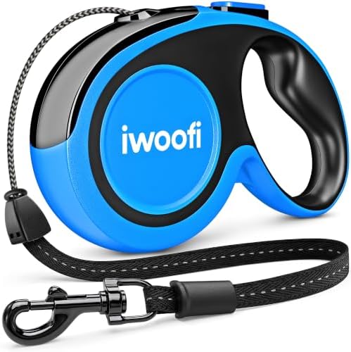 22.6 FT Retractable Dog Leash for Dogs 5-110 lbs–Reflective Leash with Reinforced Tape & Strong Cord–Quick Lock Button–360° Swivel System–Stainless Steel Spring–Comfortable Anti-Slip Handle BL