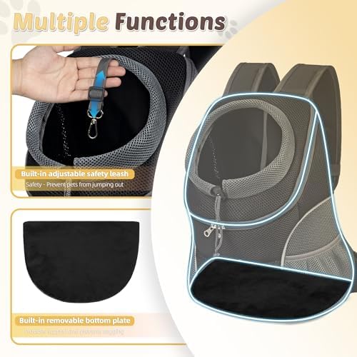 WOYYHO Pet Dog Carrier Backpack Small Dog Front Backpack Ventilated Dog Carrier Back Pack with Storage Pockets, Adjustable Straps & Safety Belt for Travel Hiking Outdoor (Size S: 2-4.5 lbs, Black)