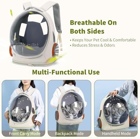 PETCUTE Cat Backpack Carrier,Transparent Space Capsule Dog Hiking Backpack with Safety Hook,Small Pet Carrier for Cats Puppies,Airline Approved Travel Bag for Travel Hiking Walking Camping,White