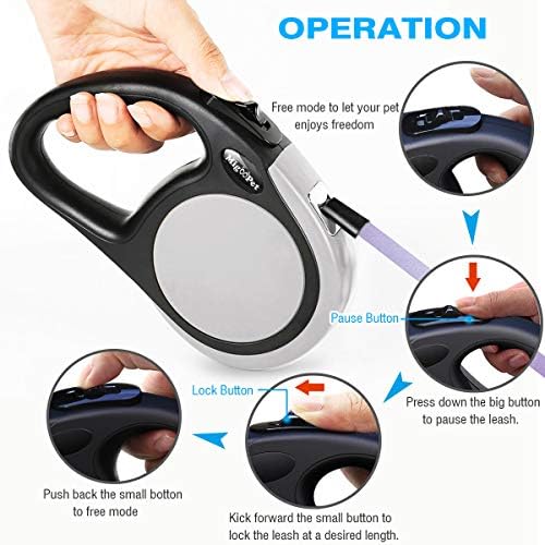 Heavy Duty Retractable Dog Leash-16ft Strong & Durable Walking Leash for S to L Dogs up to 45/115 lbs, Upgraded Lock System, Non Slip Grip, Tangle Free (Grey, Small/Medium)