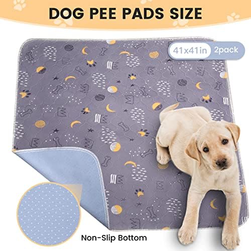 UPSKY Washable Pee Pads for Dogs 2 Pack 41”x 41” Reusable Puppy Pads Waterproof Pet Training Pads, Non-Slip Dog Mats Fast Absorbent Whelping Pads for Playpen, Potty, Crate, Bed