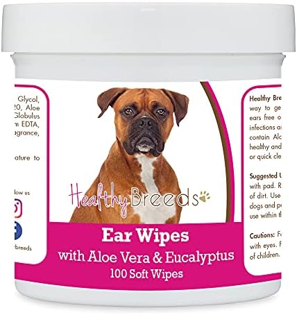 Healthy Breeds Boxer Ear Cleaning Wipes with Aloe & Eucalyptus for Dogs 100 Count