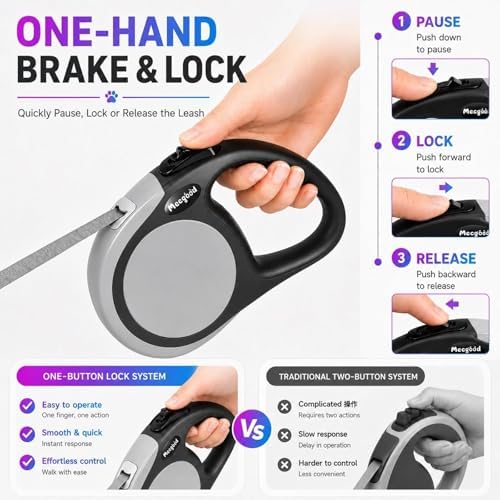 Double Retractable Dog Leash for Two Dogs Up to 115 lbs - 18.6 ft Coupler Leashes for Small Medium Dogs - One Locked System, Non Slip Grip, Tangle Free