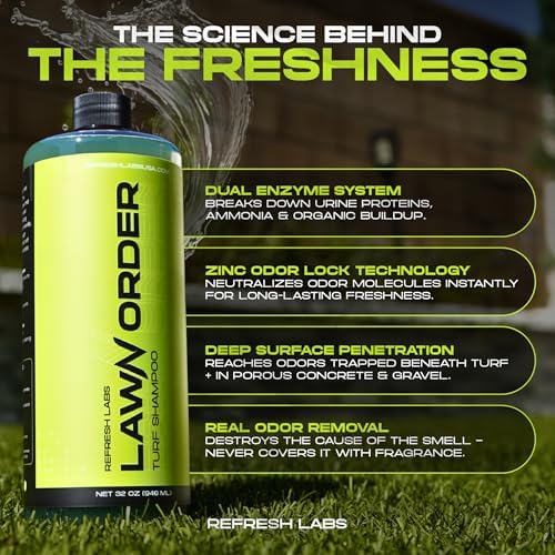 LawN Order Artificial Turf Cleaner & Odor Eliminator – Enzyme Powered, Pet & Kid Safe, Removes Pet Mess Smells (Foam Cannon + 2 Bottles)