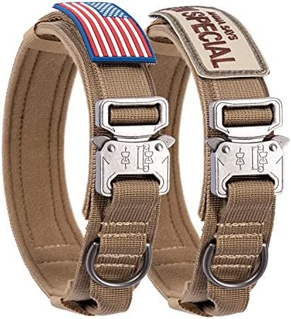 Tactical Dog Collar with USA American Flag - Military Dog Collar Thick with Handle - Heavy Duty Nylon K9 Adjustable Metal Buckle for Medium Large Dogs M L XL Chew Proof with 2 Patches Black