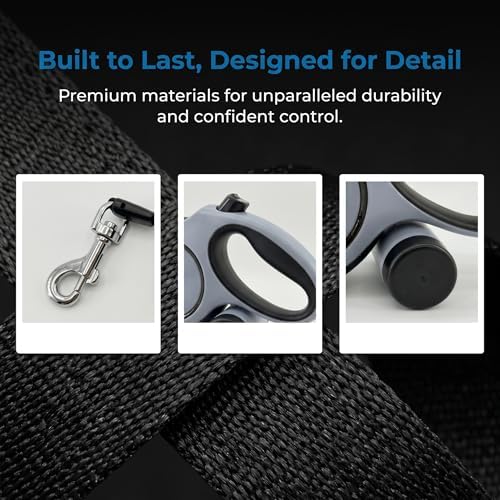Retractable Dog Leash 26ft for Large Dogs up to 110lbs, Gray