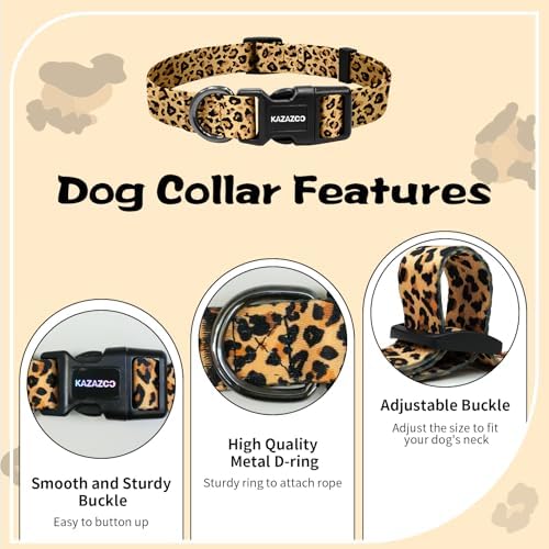 Kazazoo Dog Collar Cute and Soft Nylon Puppy Collar for Boy and Girl Dogs, Adjustable Dog Collars for Extra Small Dogs, Brown Leopard-XS
