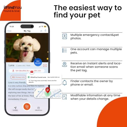 Waterproof AirTag Dog Collar with QR Code Dog Tag, Blue S