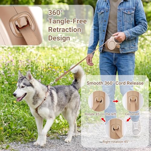 Segarty 16 Ft Retractable Leash with Detachable Poop Bag Holder for Walking, 5m Dog Leash for Small Medium Pet up to 66Lbs, 360°Tangle-Free Dog Lead with Anti-Slip Handle & One-Handed Brake Pause Lock
