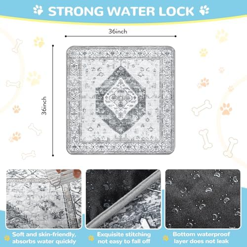 Lahome Super Absorbent Washable Pee Pads for Dogs - Secure Floor Protection - Non-Slip, Leakproof Reusable Pads for Training, Crates & Playpens (2 Pack, 36"x36", Gray)