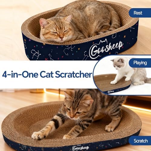 Goosheep 4PCS Cat Scratcher Bed, Oval Cardboard Scratcher for Indoor Cats
