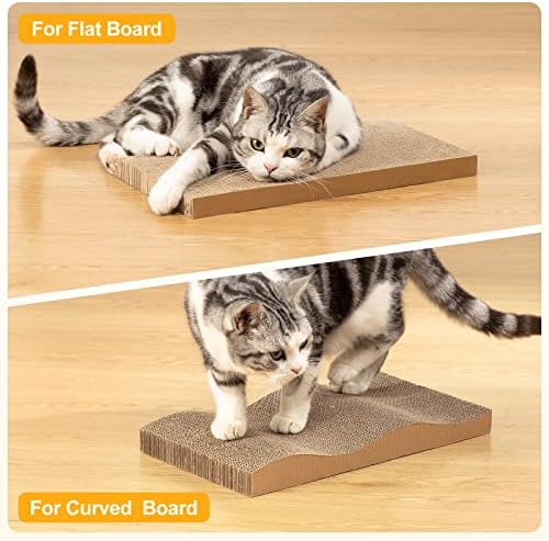 Poils bebe 5 PCS Cat Scratcher with Box, Reversible Cat Scratchers for Indoor Cats, Cardboard Cat Scratcher with Catnip, 2 Curved and 3 Flat Boards for Scratching Bed