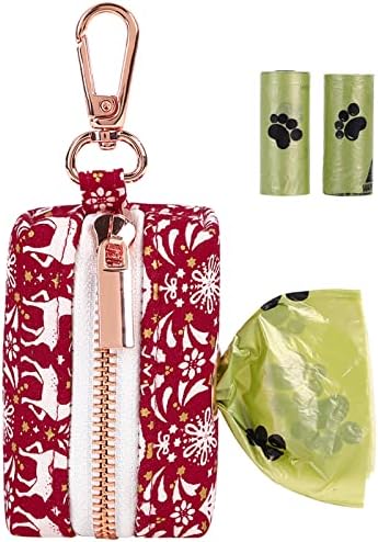 ARING PET Dog Waste Bag Dispenser, Cotton Doggy Poop Bags Holders Attach to Any Leashes, Portable Washable Christmas Pet Waste Pouch Dispenser with Metal Zipper