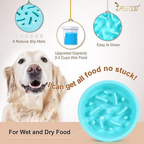 JASGOOD Slow Feeding Dog Bowl for Raised Pet Feeders Blue Maze Food Water Bowl Compatible with Elevated Diners(Blue,Fit Opening Fit Opening 7.5"-8") (Pack of 2)