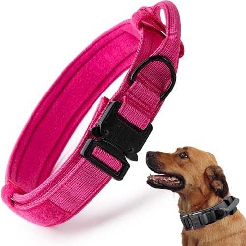 Tactical Dog Collar, Adjustable Military Training Nylon Collar, Pink XXL