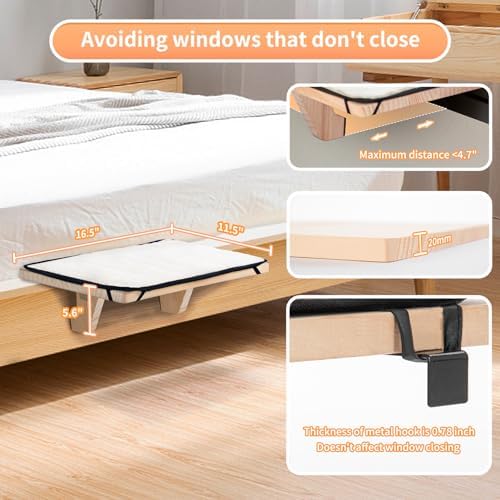 PETSFIT Cat Window Perch, Solid Wood, Fleece Mat, Windowsill Bedside Drawer