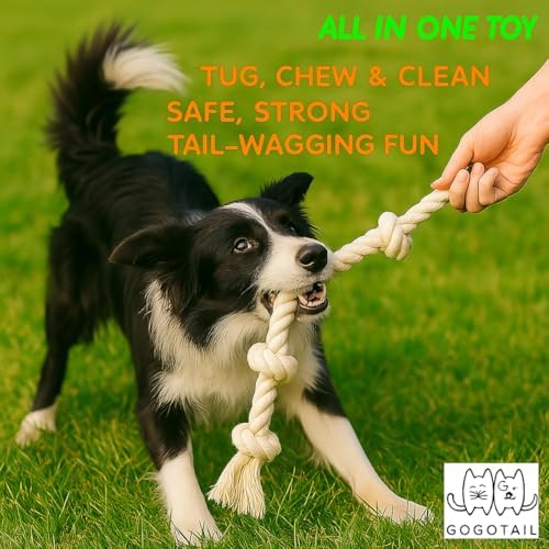 2-Pack 20” Heavy-Duty Dog Rope Toys for Strong Chewers – 4-Knot Tug & Chew Toy for Medium & Large Dogs – Safe, Indoor & Outdoor, Washable Cotton Dental Play Toy