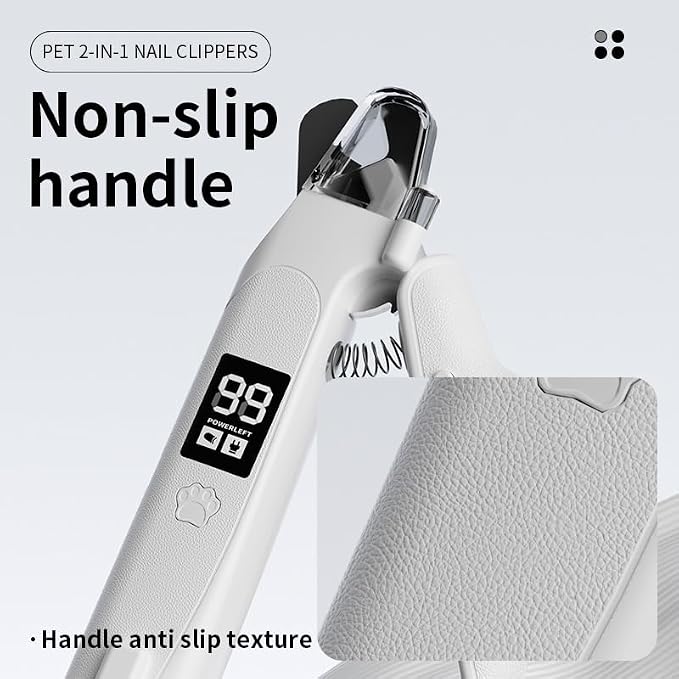 2 in 1 Nail Clippers with Grinder for Dog & Cat, Electric Rechargeable Claw Trimmer with LED, Safety Guard & Long Battery Cordless-Quiet Grooming for Pets, with 1 Hair Remover Glove