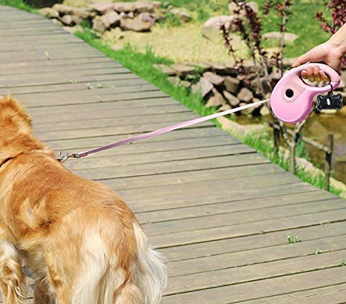 Retractable Dog Leash,JIAMEIYI 16.4ft Dog Walking Leash for for Small Medium or Larger Dogs up to 89lbs, Tangle Free, One Button Break & Lock, Dog Waste Dispenser and Bags included(pink)