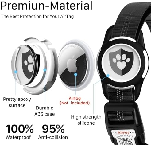 Waterproof AirTag Dog Collar with QR Code Dog Tag, Black XS