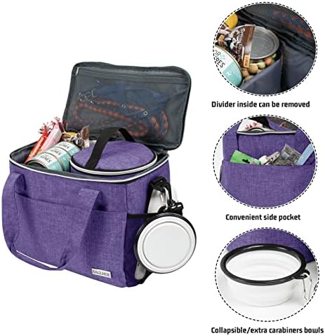 BAGLHER Dog Travel Bag Backpack Pet Supplies Backpack 5-Piece Set with Shoulder Strap 2 Lined Pet Food Containers 2 Foldable Feeding Bowls Essential Kit for Pet Travel