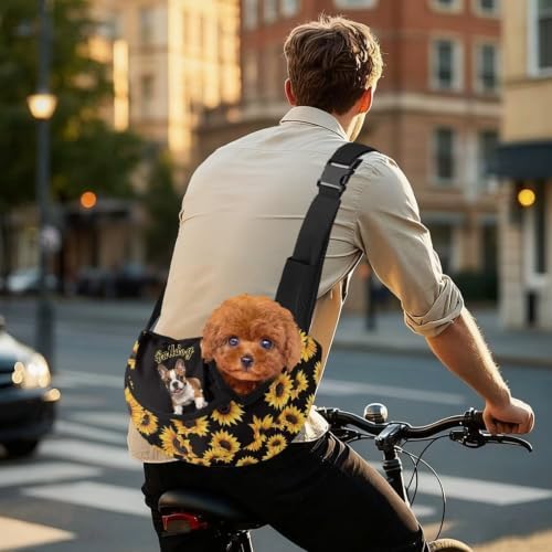 COEQINE Small Dog Carrier Sling Bag for Pets Portable Sunflower Cute Pug