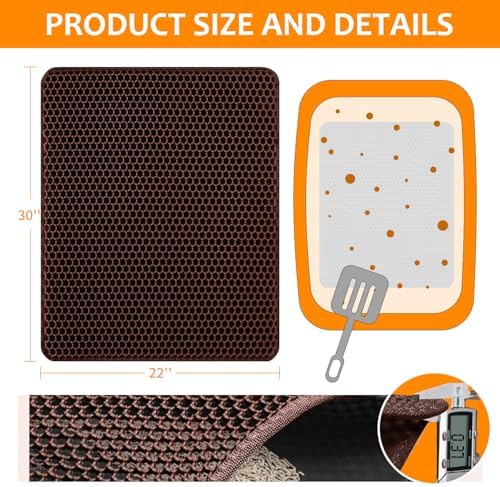 22"x30" Cat Litter Mat, EVA & Fabric Double Layer Design Waterproof Bottom Cat Litter Mat, Anti-slip Litter Box Mat, Easy To Catch Pet Litter, Easier To Clean, Washable, Soft on Paws, Brown