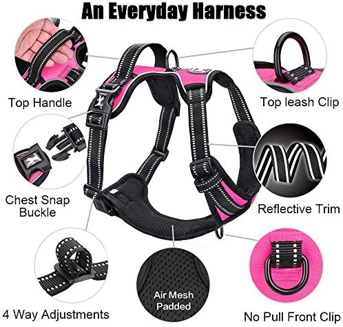 PoyPet No Pull Dog Harness Medium, Reflective Vest with Front Clip & Handle