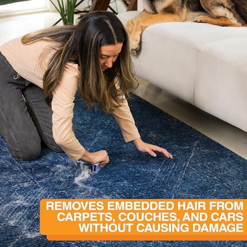 FurDozer Pet Hair Remover & Auto Detailing Tools - Cat & Dog Hair Remover for Carpets, Car Interiors, Couches, Bedding, & Pet Furniture (Purple, X3 PRO - 5" Long)