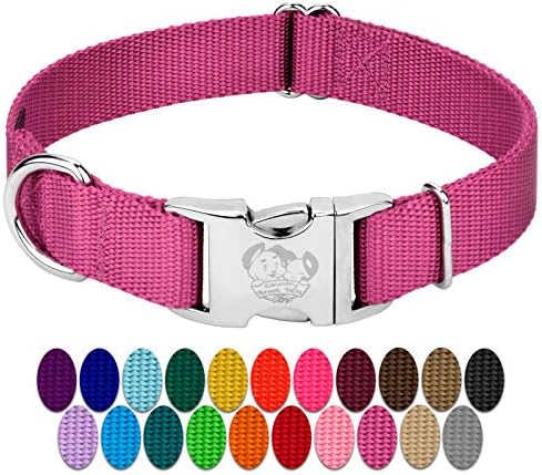 Country Brook Petz - Premium Nylon Dog Collar with Metal Buckle for Small Medium Large Breeds - 30+ Colors (Large, 1 Inch, Rose)