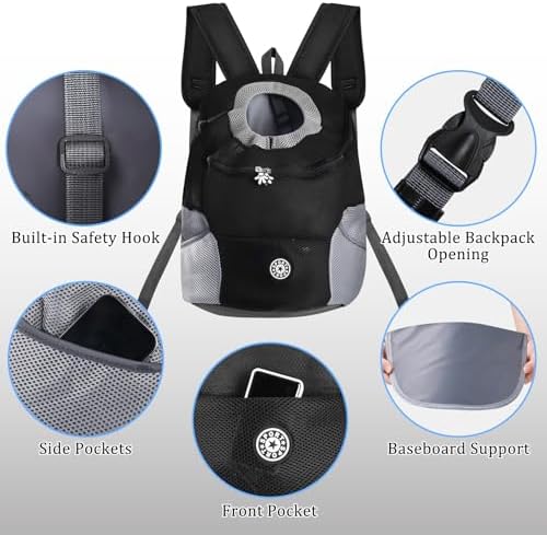 Adjustable Pet Dog Carrier Backpack,Ventilated Breathable Pet Carrier for Small Dogs Cats,Cat Carrier Backpack with Safety Belt for Travel Hiking Outdoor,Max 14 lbs,Black