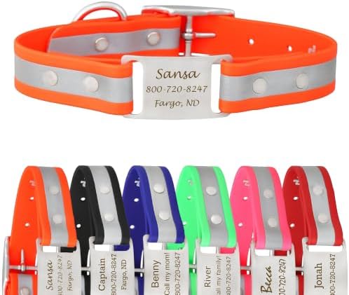 dogIDs Personalized Reflective Waterproof ScruffTag Dog Collar - Custom, Soft Grip, Safe Adjustable, Odor Resistant - Orange, 1 in x 22 in (Fits Neck Sizes: 20-24 in)