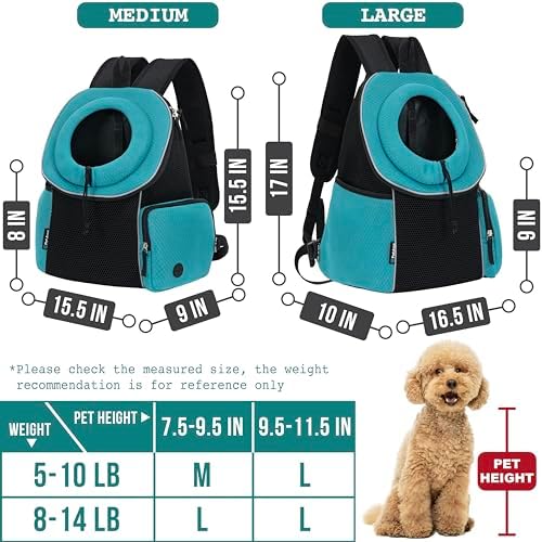 PetAmi Dog Carrier Backpack, Hands Free Front Pet Carrier, 10lbs, Teal Blue