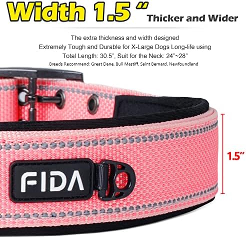 Fida Heavy Duty Dog Collar for Large Dogs with Metal Belt Buckle, Pink