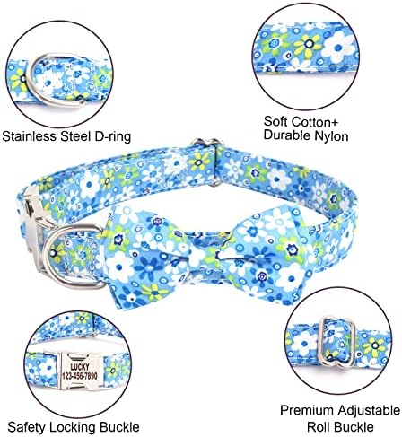 Personalized Dog Collars with Bowtie for Female Dogs,Cute Custom Dog Collar for Girl Dog Engraved with Name and Phone Number for Puppy Small Medium Large Dogs