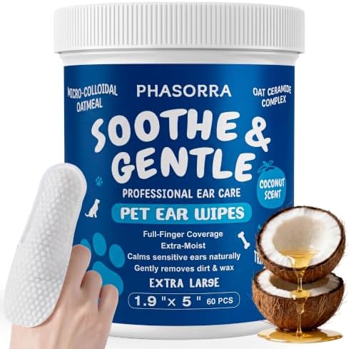 Pet Ear Cleaner Wipes for Dogs & Cats, 60Ct Extra-Large(Coconut)